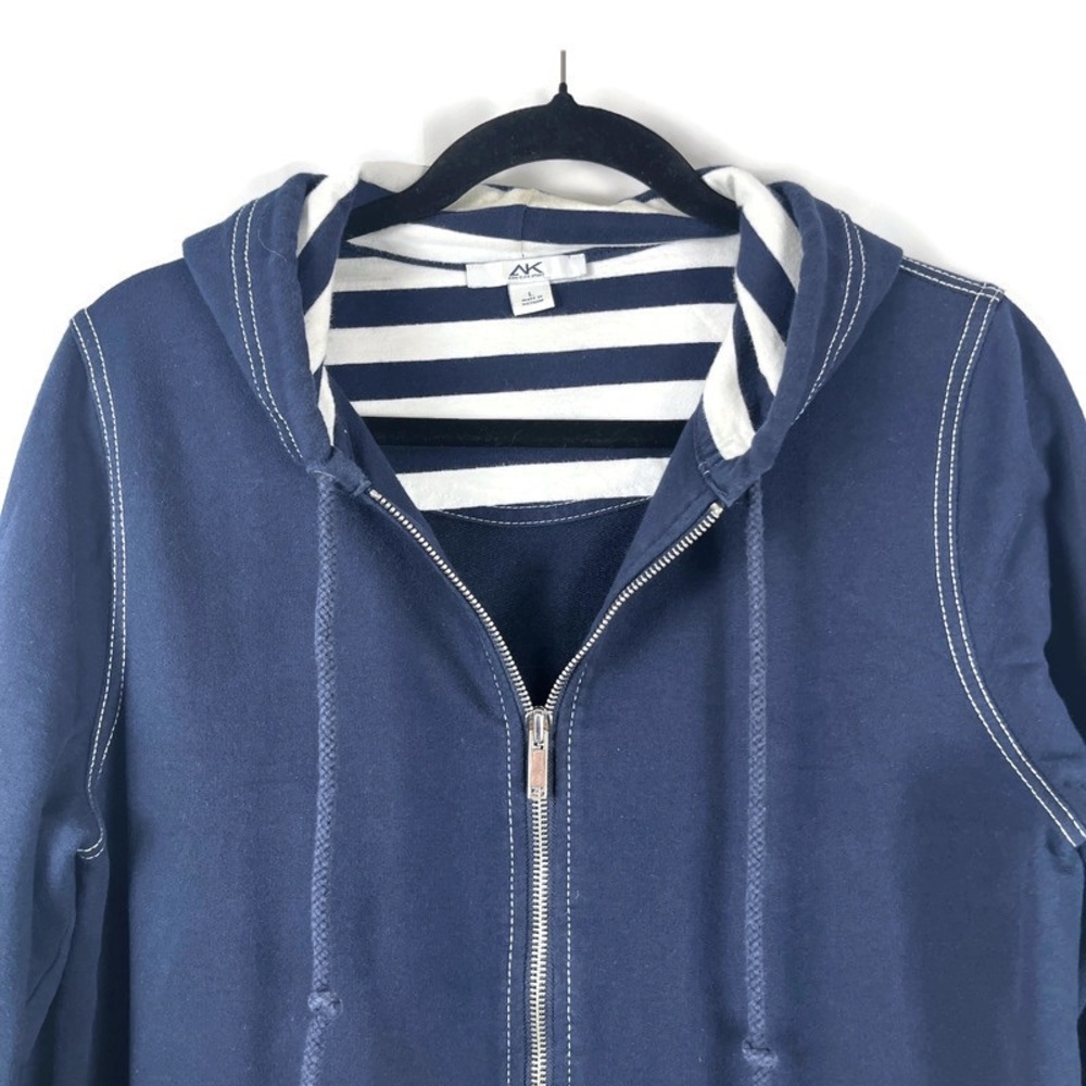 Anne Klein Sport Women's Activewear Blue Hooded Nautical Full Zip Jacket Size L - Picture 5 of 10